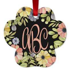 Boho Floral Metal Paw Ornament - Double Sided w/ Monogram