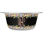 Boho Floral Stainless Steel Dog Bowl (Personalized)