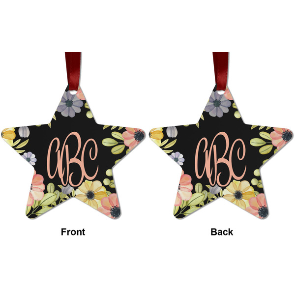 Boho Floral Metal Star Ornament - Front and Back