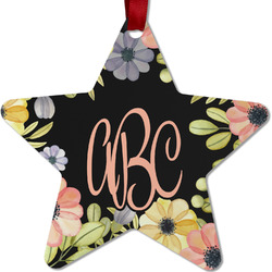 Boho Floral Metal Star Ornament - Double Sided w/ Monogram