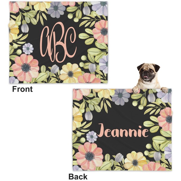 Boho Floral Microfleece Dog Blanket - Large- Front & Back