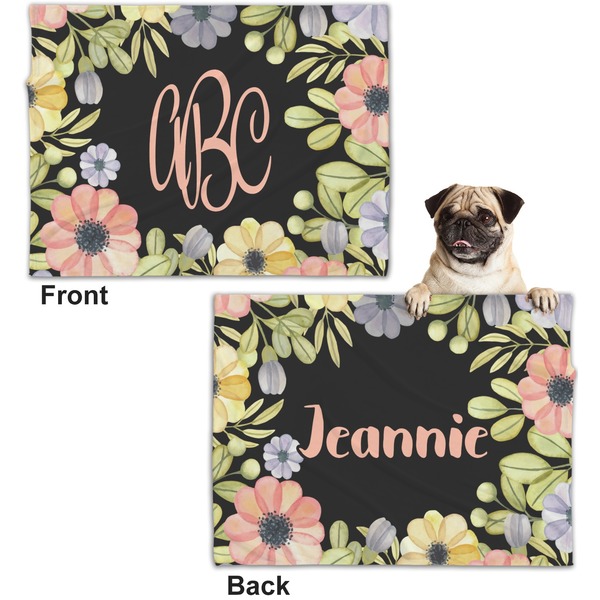 Boho Floral Microfleece Dog Blanket - Regular - Front & Back