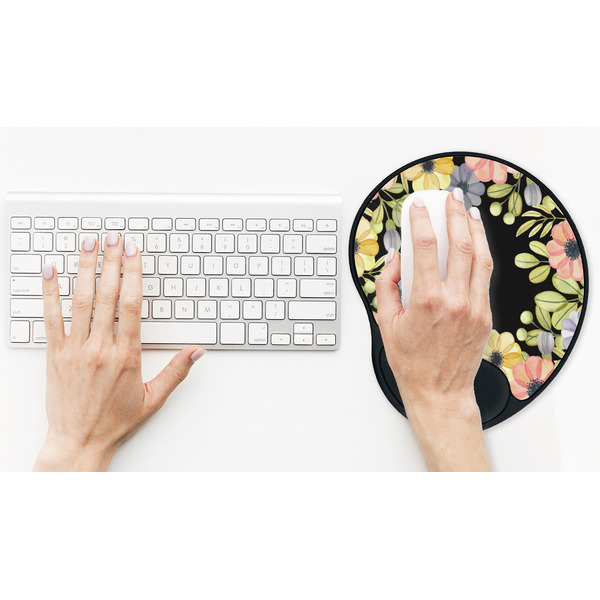 Boho Floral Mouse Pad with Wrist Rest - LIFESYTLE 2 (in use)