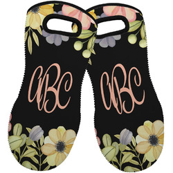 Boho Floral Neoprene Oven Mitts - Set of 2 w/ Monogram
