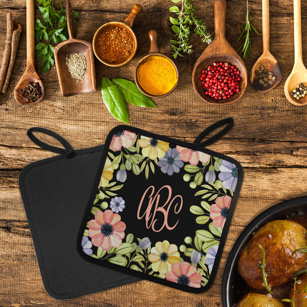 Boho Floral Neoprene Pot Holder - Set of 2  LIFESTYLE (Flatlay)