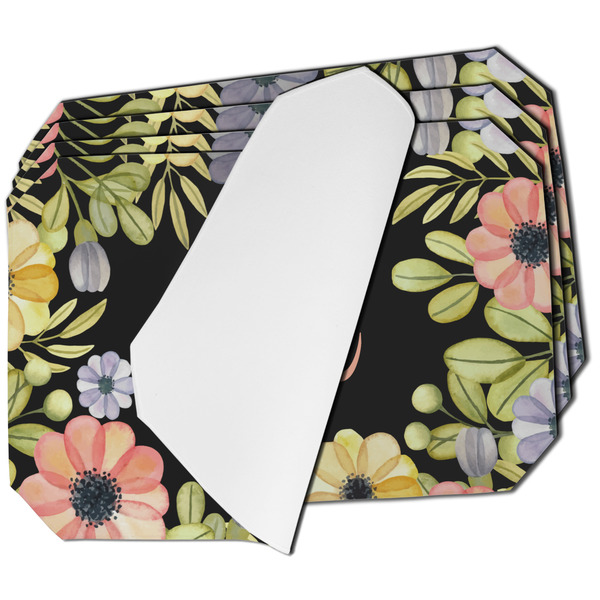Custom Boho Floral Dining Table Mat - Octagon - Set of 4 (Single-Sided) w/ Monogram