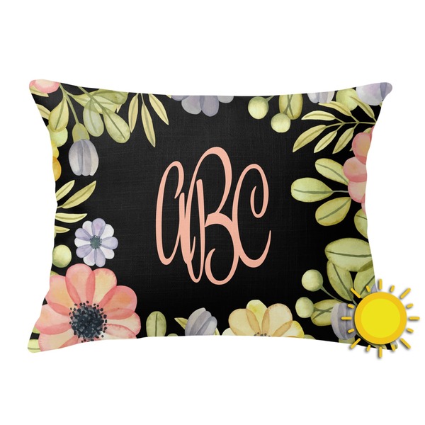 Custom Boho Floral Outdoor Throw Pillow (Rectangular) (Personalized)