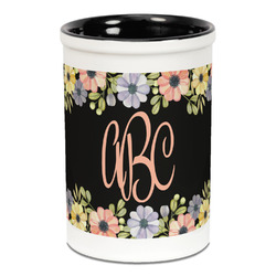 Boho Floral Ceramic Pencil Holders - Black