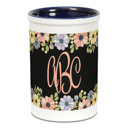 Boho Floral Ceramic Pencil Holders - Blue