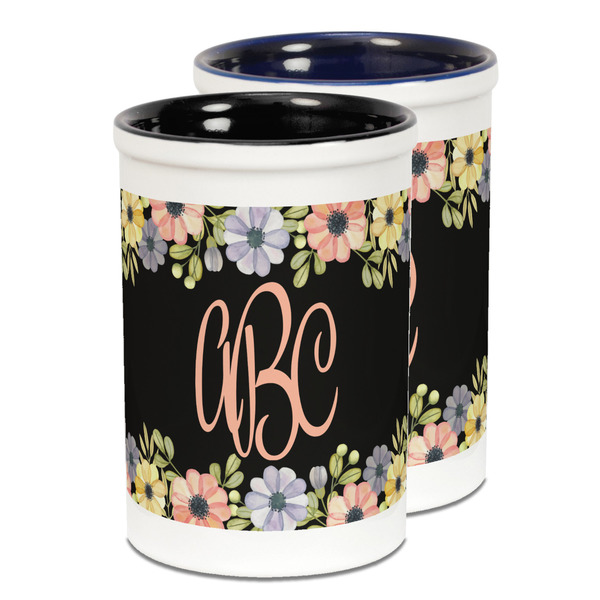 Custom Boho Floral Ceramic Pencil Holder - Large