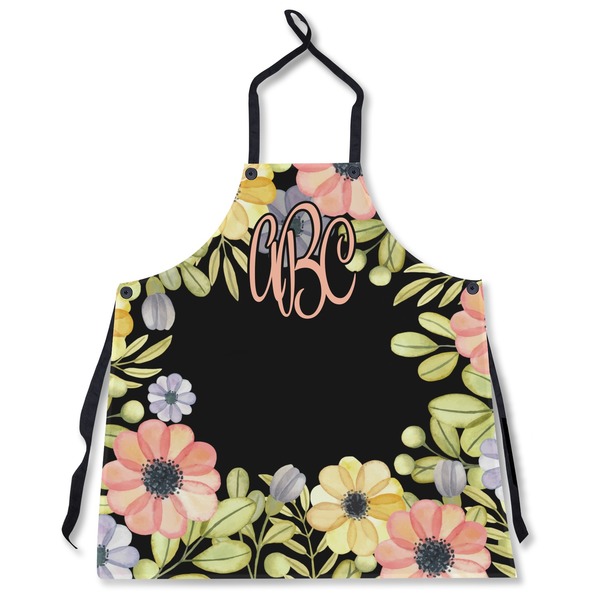 Custom Boho Floral Apron Without Pockets w/ Monogram