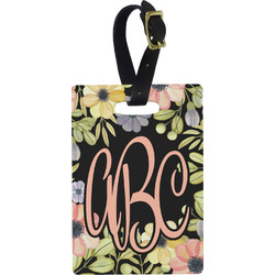 Boho Floral Plastic Luggage Tag - Rectangular w/ Monogram