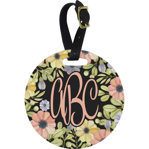 Custom Boho Floral Plastic Luggage Tag - Round (Personalized)
