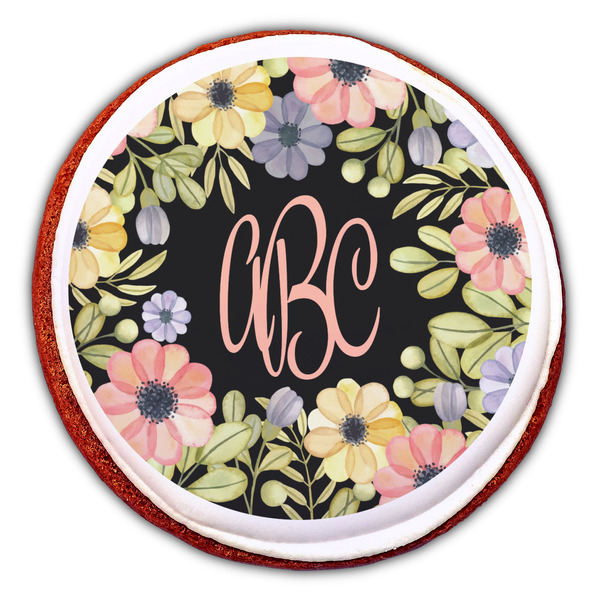 Boho Floral Printed Icing Circle - Large - On Cookie