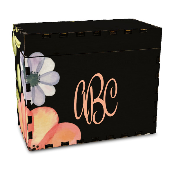Custom Boho Floral Wood Recipe Box - Full Color Print (Personalized)