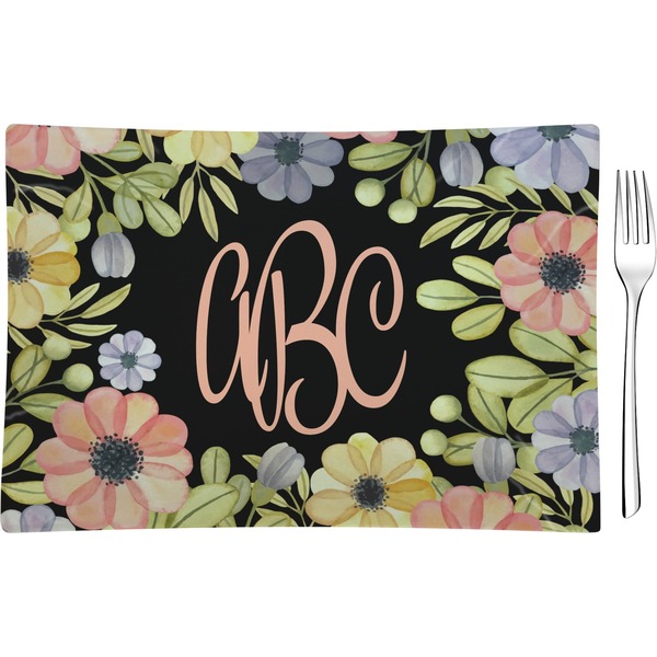 Custom Boho Floral Rectangular Glass Appetizer / Dessert Plate - Single or Set (Personalized)