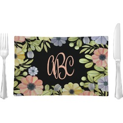 Boho Floral Rectangular Glass Lunch / Dinner Plate - Single or Set (Personalized)