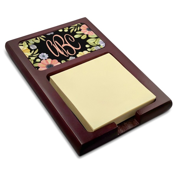 Custom Boho Floral Red Mahogany Sticky Note Holder (Personalized)