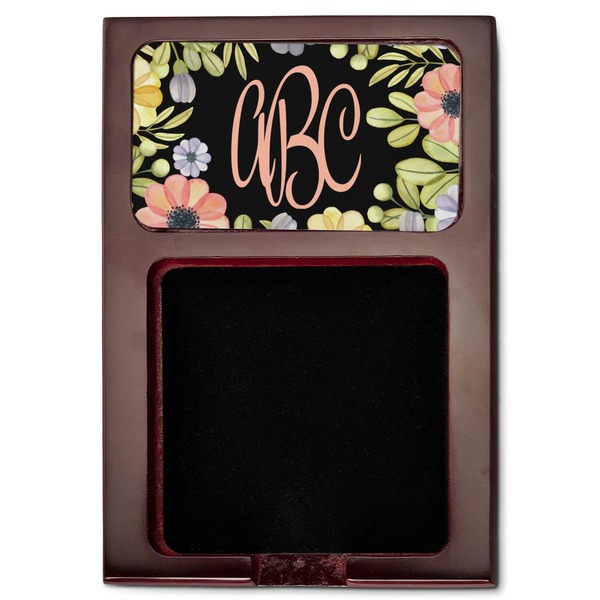 Boho Floral Red Mahogany Sticky Note Holder - Flat