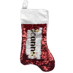 Boho Floral Reversible Sequin Stocking - Red (Personalized)