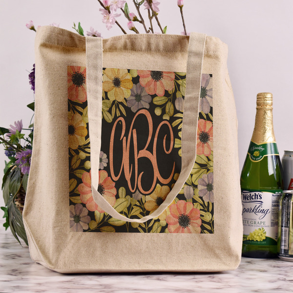 Boho Floral Reusable Cotton Grocery Bag - In Context