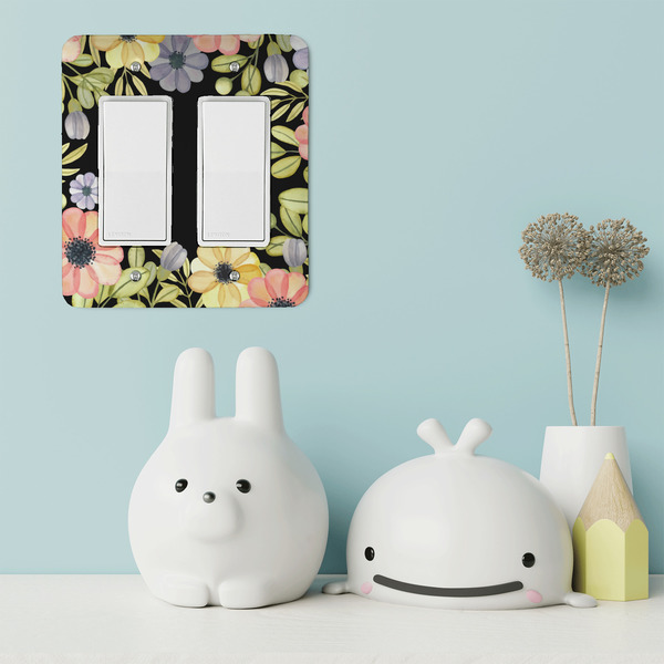 Boho Floral Rocker Light Switch Covers - Double - IN CONTEXT