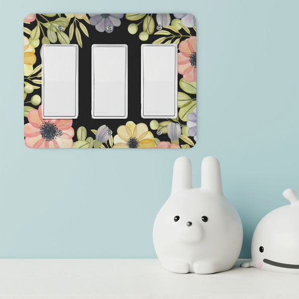 Boho Floral Rocker Light Switch Covers - Triple - IN CONTEXT