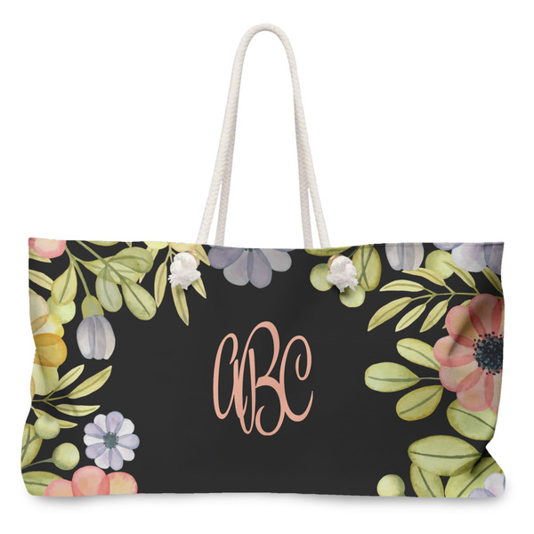 Custom Boho Floral Large Tote Bag with Rope Handles (Personalized)