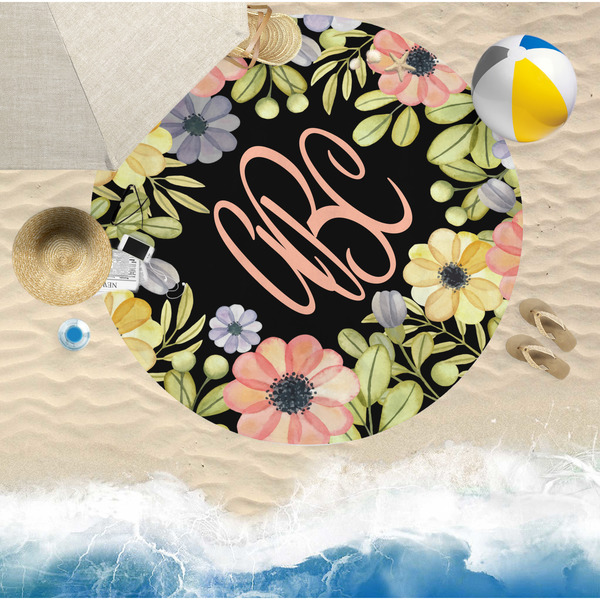 Boho Floral Round Beach Towel Lifestyle