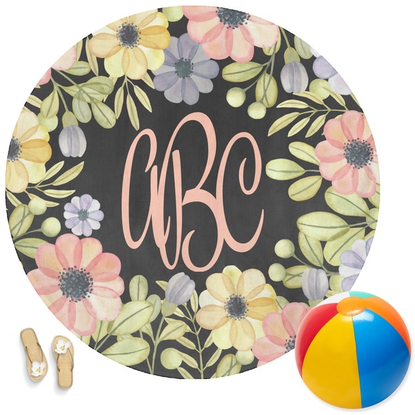 Custom Boho Floral Round Beach Towel (Personalized)