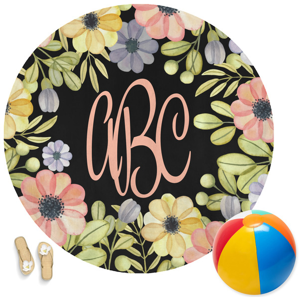 Custom Boho Floral Round Beach Towel (Personalized)