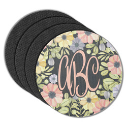 Boho Floral Round Rubber Backed Coasters - Set of 4 (Personalized)