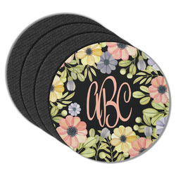 Boho Floral Round Rubber Backed Coasters - Set of 4 (Personalized)