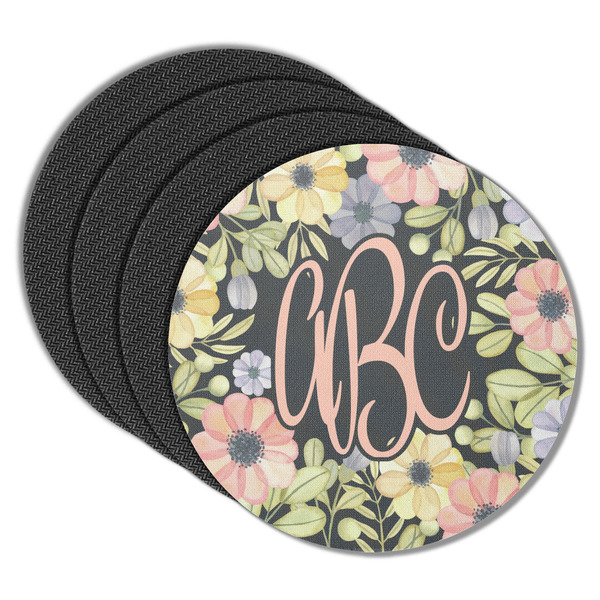 Custom Boho Floral Round Rubber Backed Coasters - Set of 4 (Personalized)