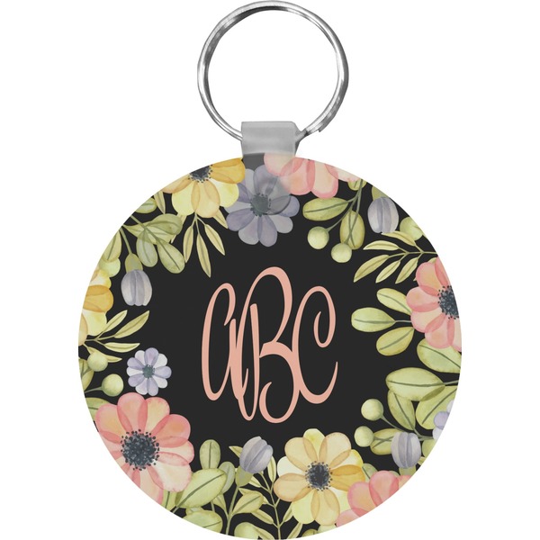 Custom Boho Floral Round Plastic Keychain (Personalized)