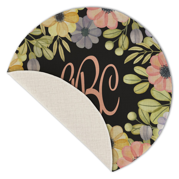 Boho Floral Round Linen Placemats - Front (folded corner single sided)