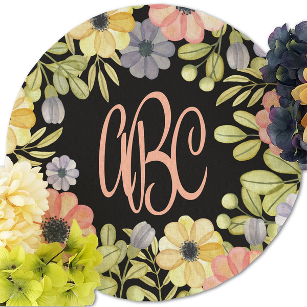 Boho Floral Round Linen Placemats - Front (w flowers)