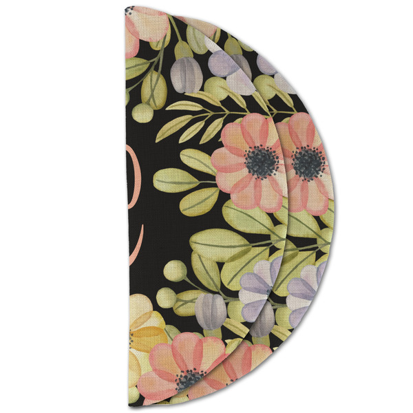 Boho Floral Round Linen Placemats - HALF FOLDED (double sided)