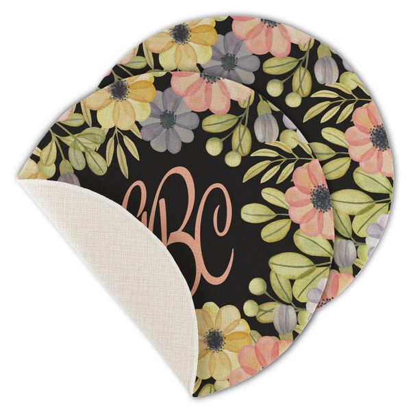 Boho Floral Round Linen Placemats - MAIN (Single Sided)