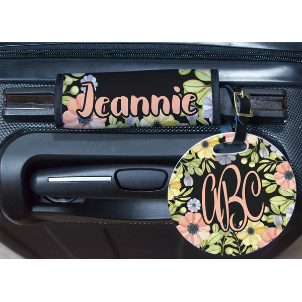 Boho Floral Round Luggage Tag & Handle Wrap - In Context