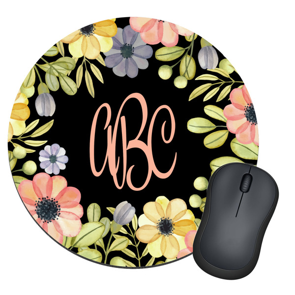 Custom Boho Floral Round Mouse Pad (Personalized)