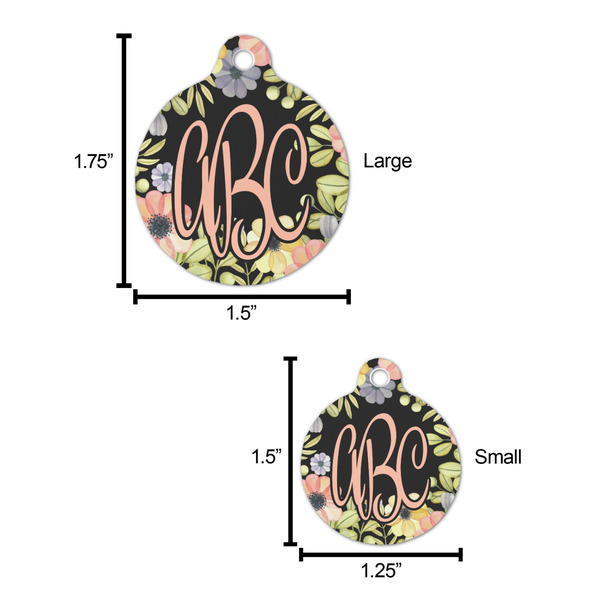 Boho Floral Round Pet ID Tag - Large - Comparison Scale