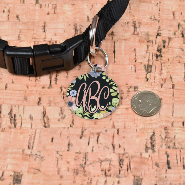 Boho Floral Round Pet ID Tag - Small - In Context