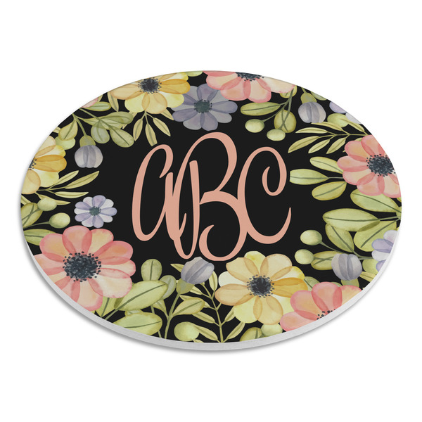 Boho Floral Round Stone Trivet - Angle View