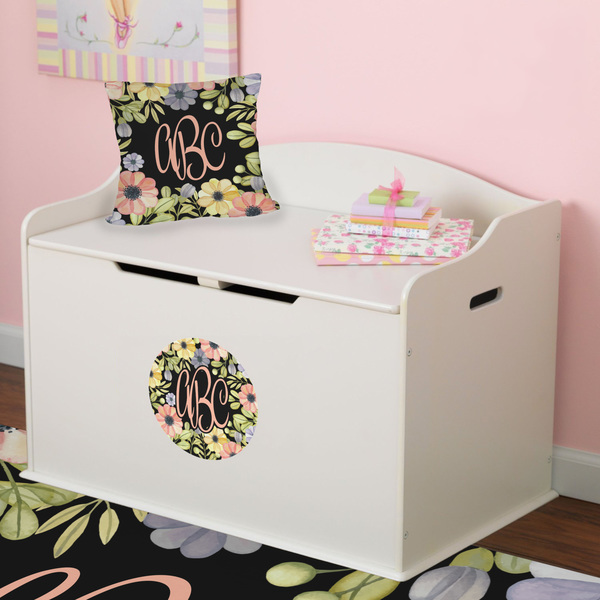 Boho Floral Round Wall Decal on Toy Chest