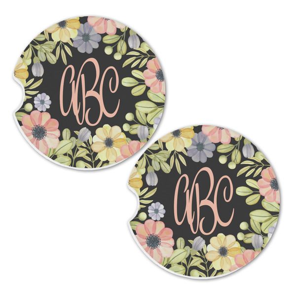 Boho Floral Sandstone Car Coasters - Set of 2