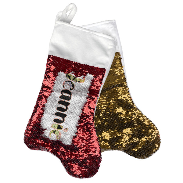Custom Boho Floral Reversible Sequin Stocking (Personalized)