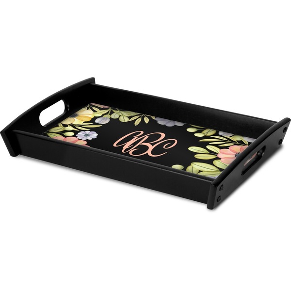 Boho Floral Serving Tray Black - Corner