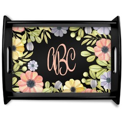 Boho Floral Black Wooden Tray - Large (Personalized)