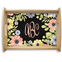 Boho Floral Natural Wooden Tray - Large (Personalized)
